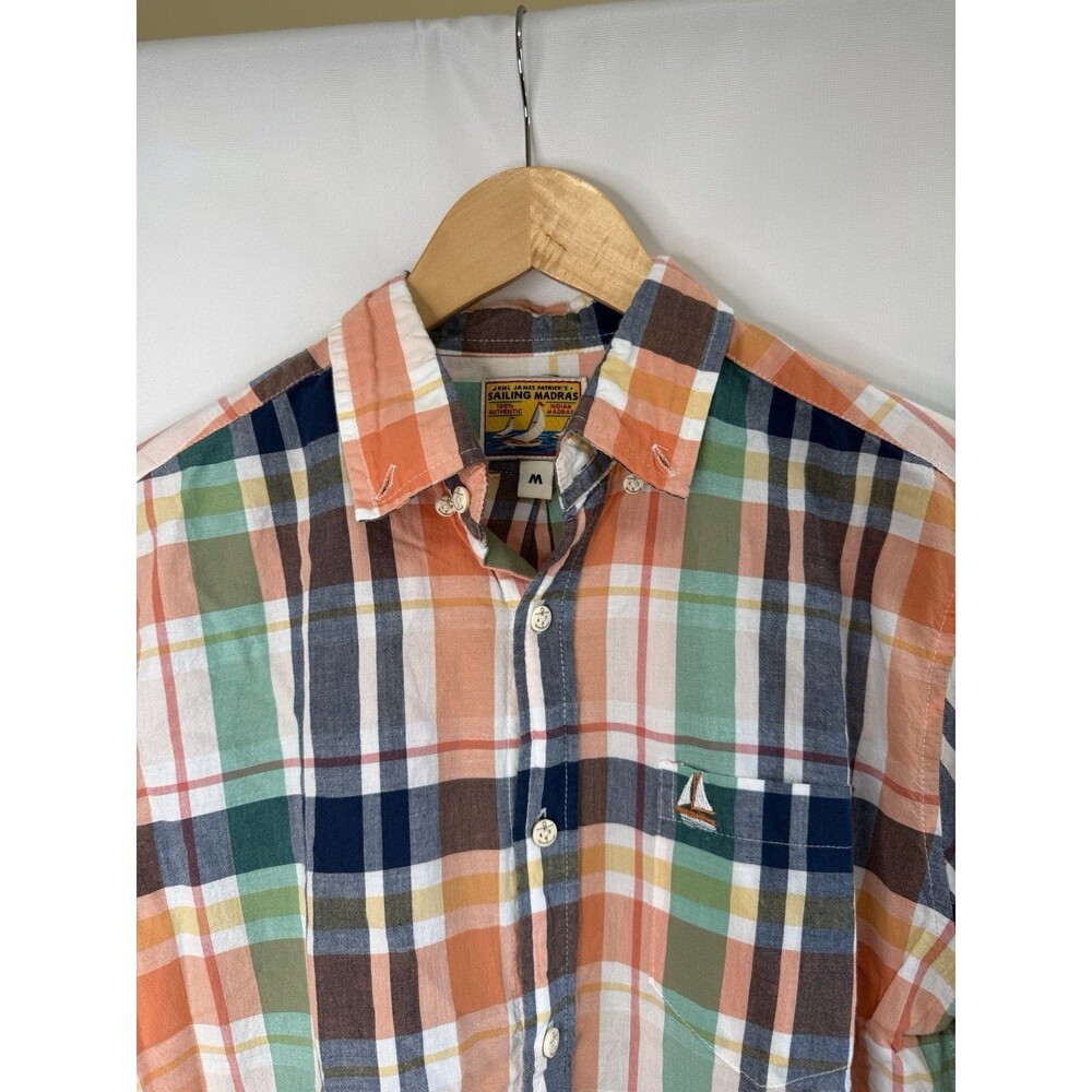 Kiel James Patrick Shirt Mens M Patchwork Multicolor Indian Madras Button Down - Picture 5 of 8